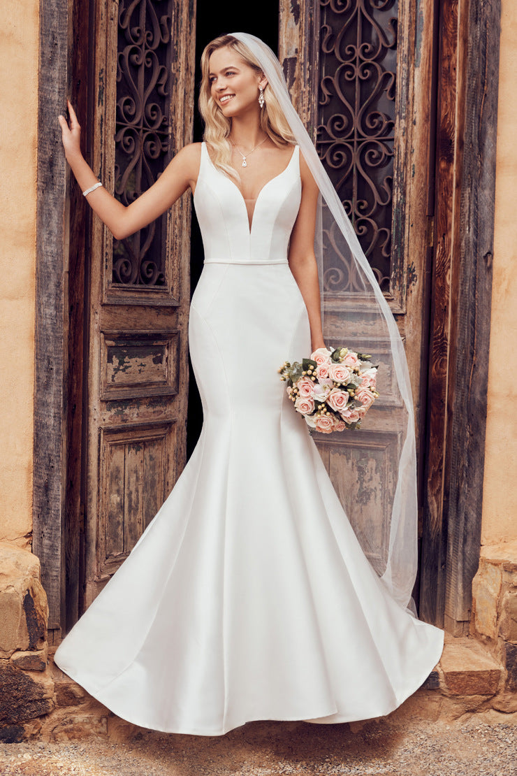 "Alexis" Simple Fit and Flare with Plunging V-Neck Wedding Dress by Sophia Tolli