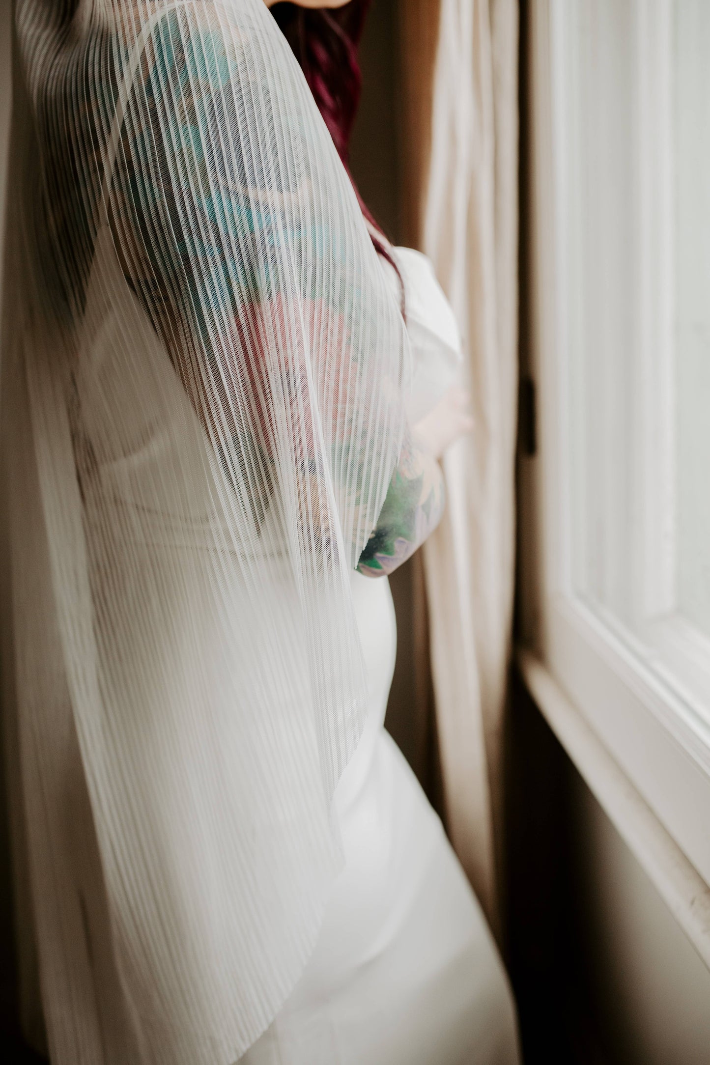 Ruffled Rose Veils - Pleated Tulle Veil