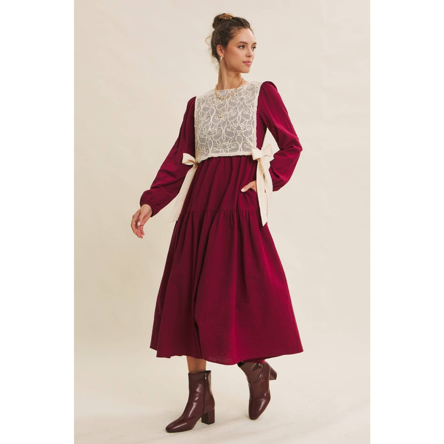 ROMANTIC WALKTHROUGH THE CITY CROCHET OVERLAY MAXI DRESS