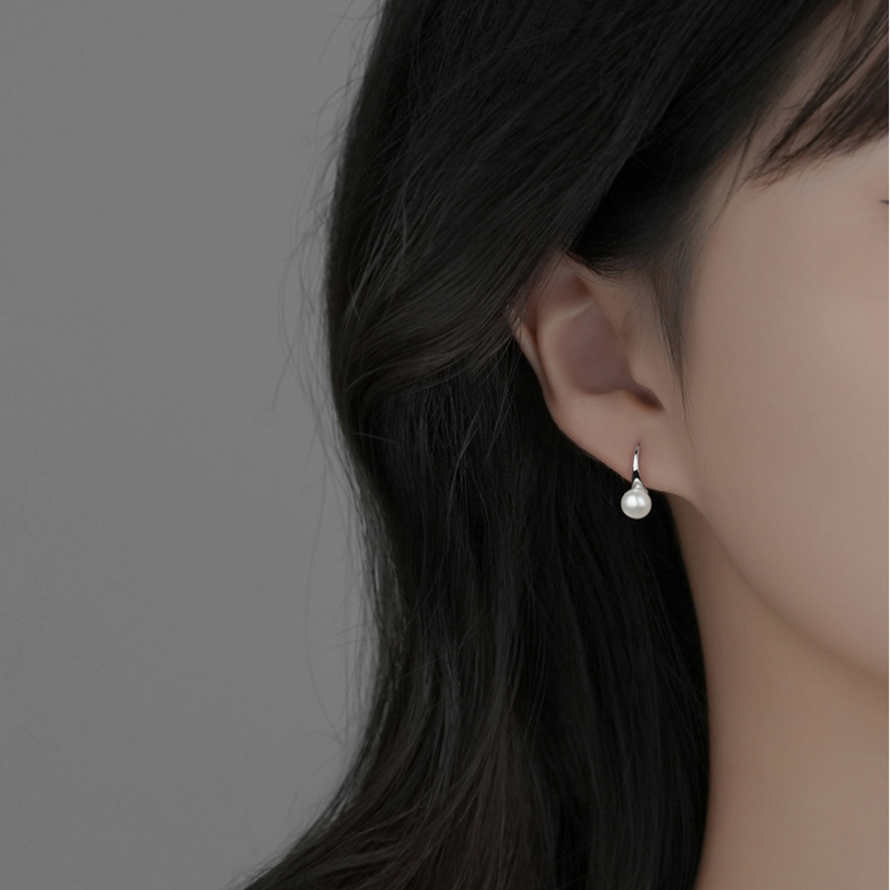 Dainty Minimalist Pearl Hook Earrings in 925 Sterling Silver