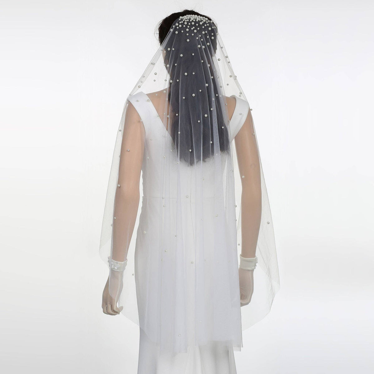 FS6354 Scattered Pearl Mantilla Bridal Wedding Veil 39" 118"