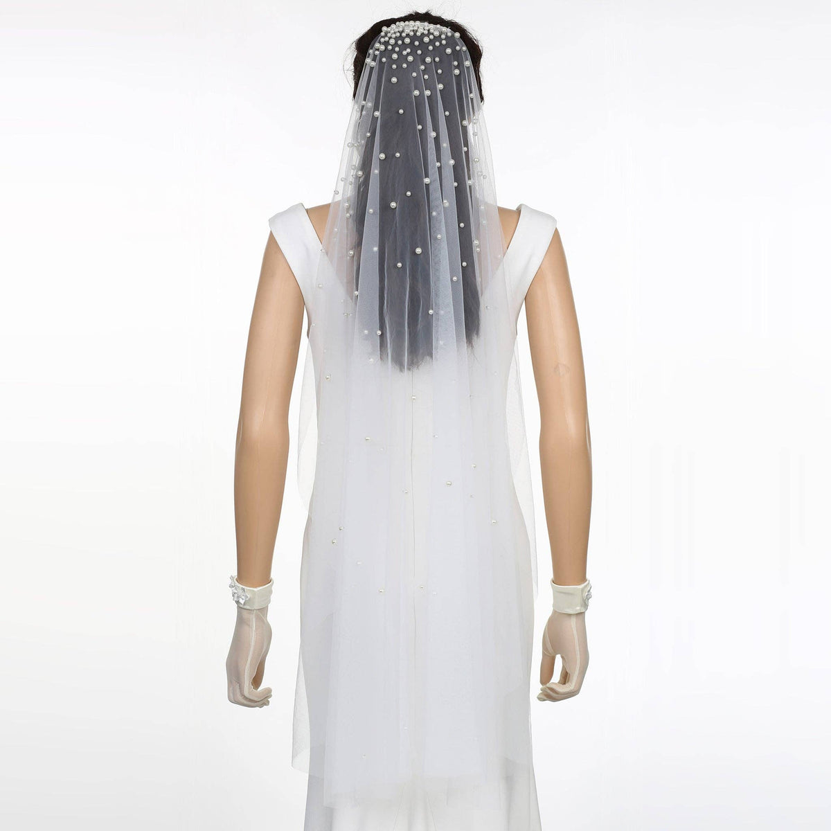 FS6354 Scattered Pearl Mantilla Bridal Wedding Veil 39" 118"