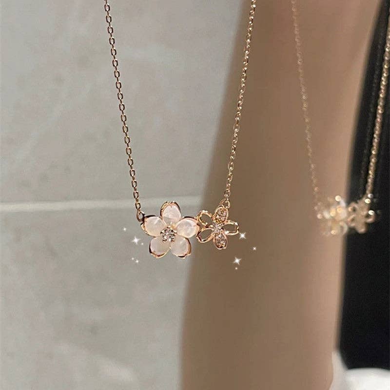 Dainty Pink Cherry Blossom Pendant Necklace in Solid Copper