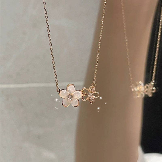 Dainty Pink Cherry Blossom Pendant Necklace in Solid Copper