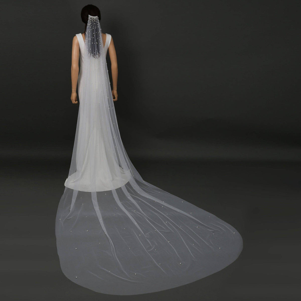 FS6354 Scattered Pearl Mantilla Bridal Wedding Veil 39" 118"