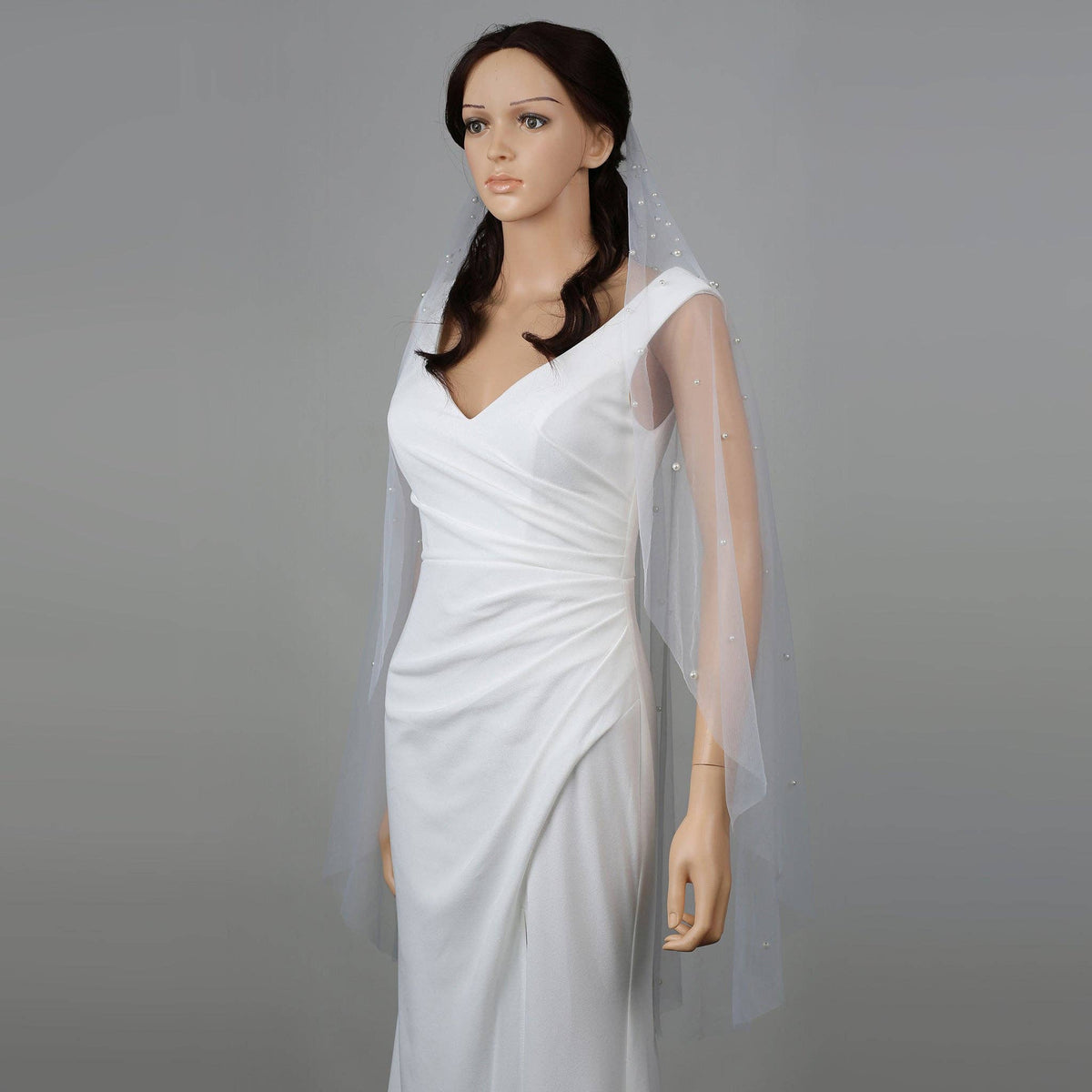 FS6354 Scattered Pearl Mantilla Bridal Wedding Veil 39" 118"