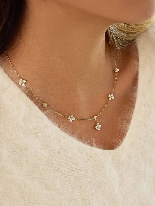 Aveline 18K Gold Non-Tarnish CZ Floral Chain Necklace