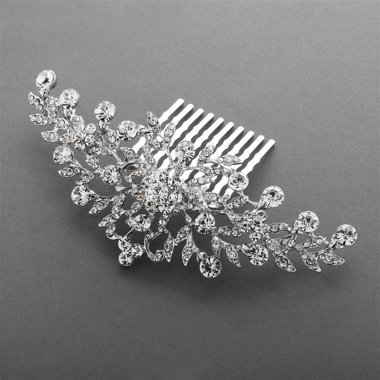 4190HC-S Crystal Wedding or Prom Comb with Shimmering Leaves