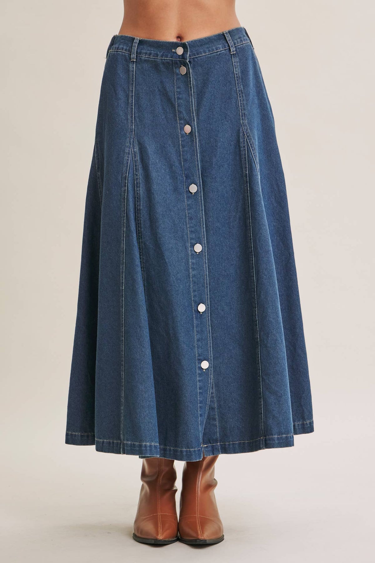 Vintage Wash Button Down Denim Skirt
