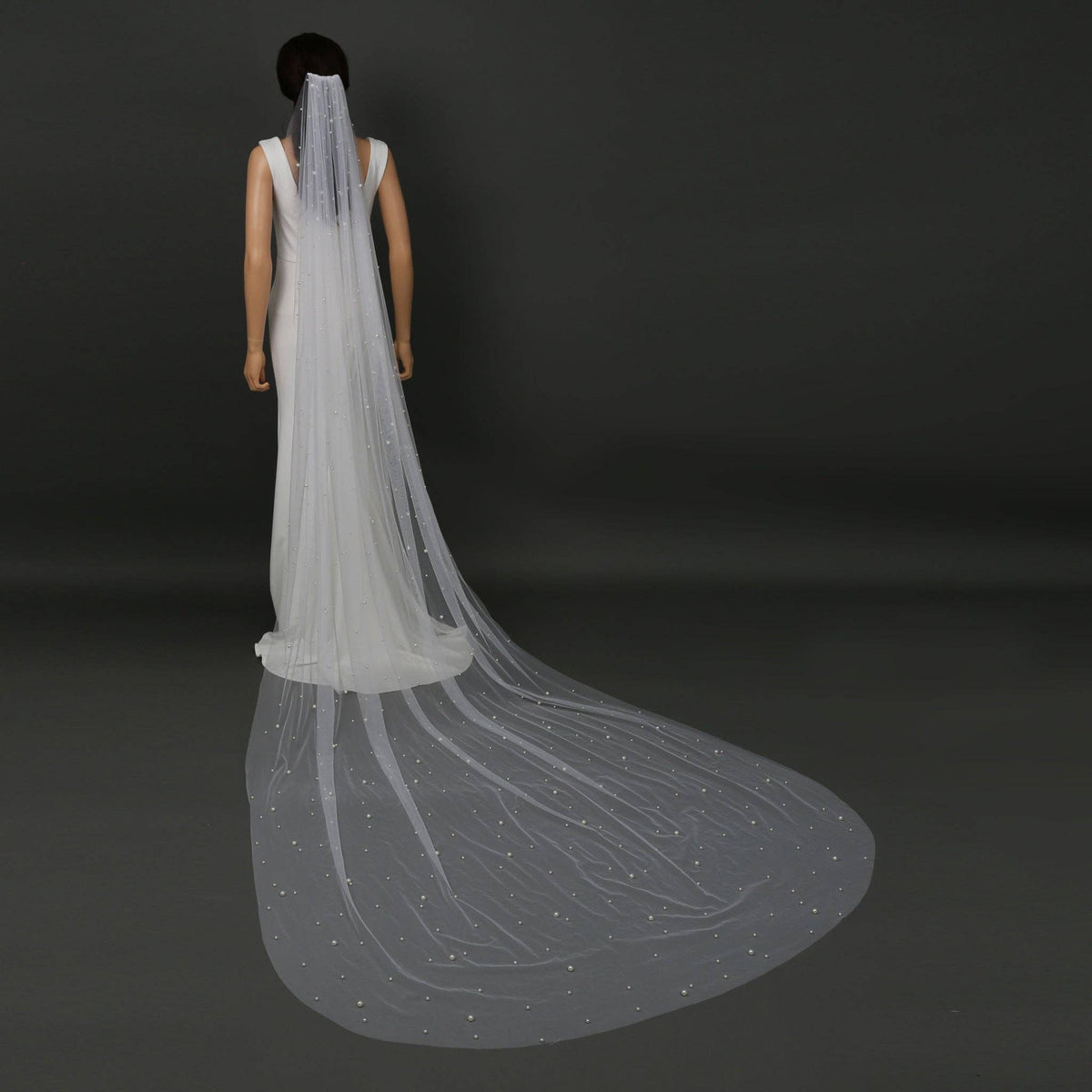 FS6355 Scattered Pearls Bridal Wedding Veil 39" 118"