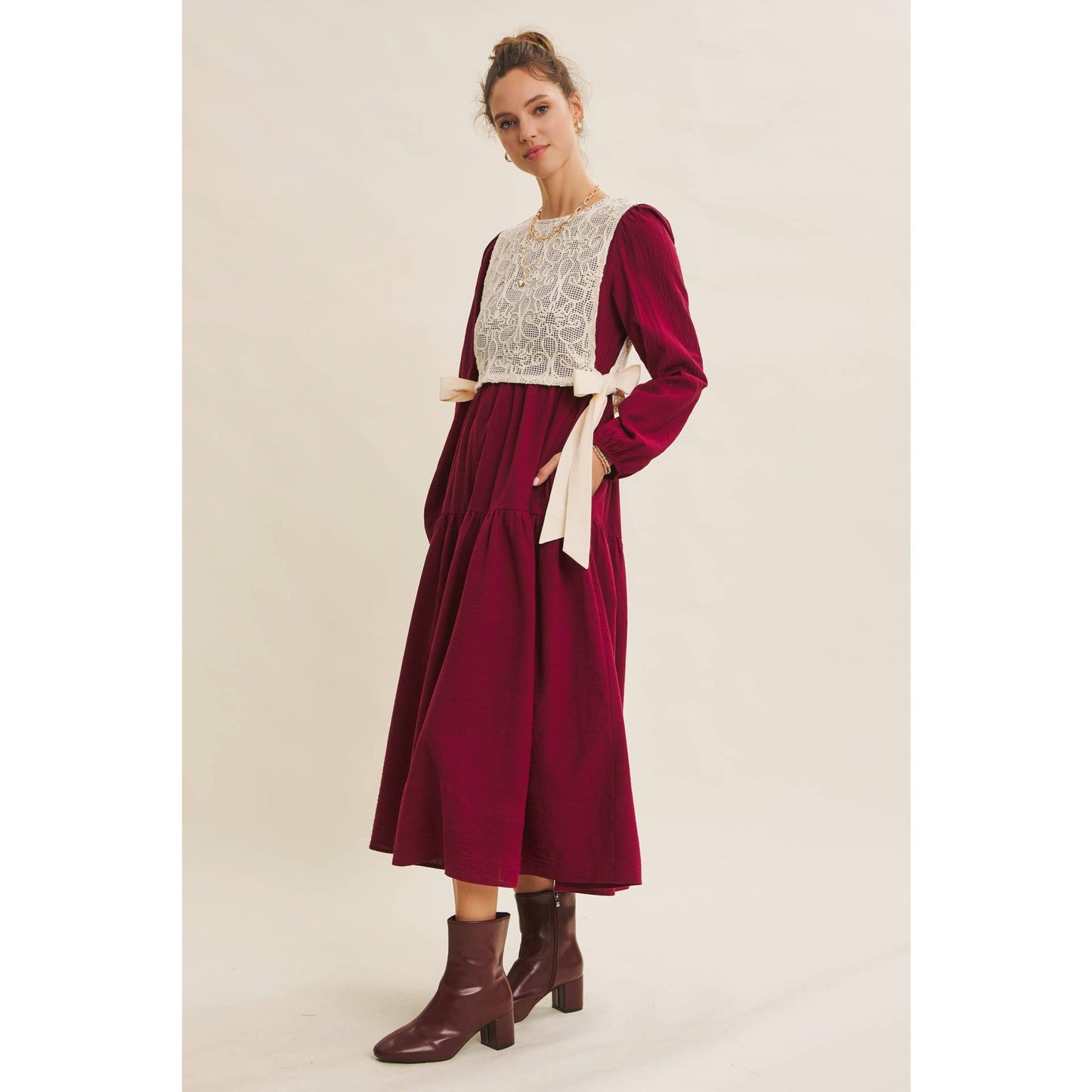 ROMANTIC WALKTHROUGH THE CITY CROCHET OVERLAY MAXI DRESS