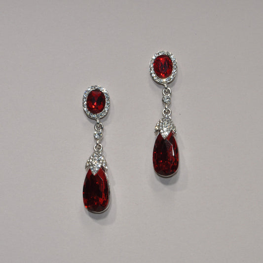 Red Siam Style Oval Tear Drop Earrings