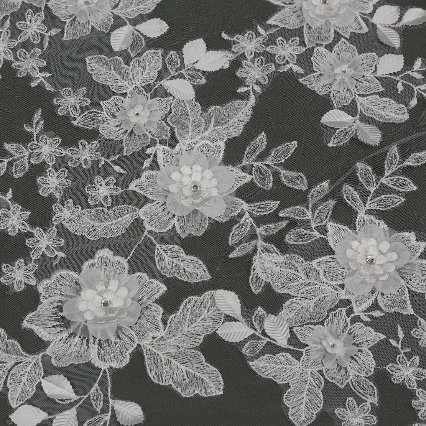 FS6227 3D Organza Flowers Embroidered Lace Bridal Veil 120"
