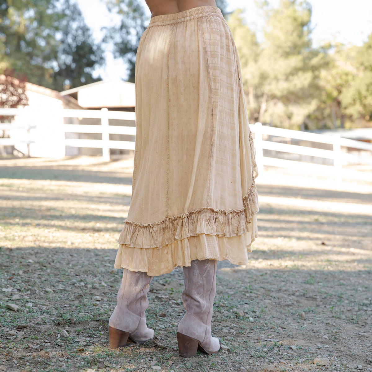 Rustic Bohemian: Asymmetrical Embroidered Midi Skirt
