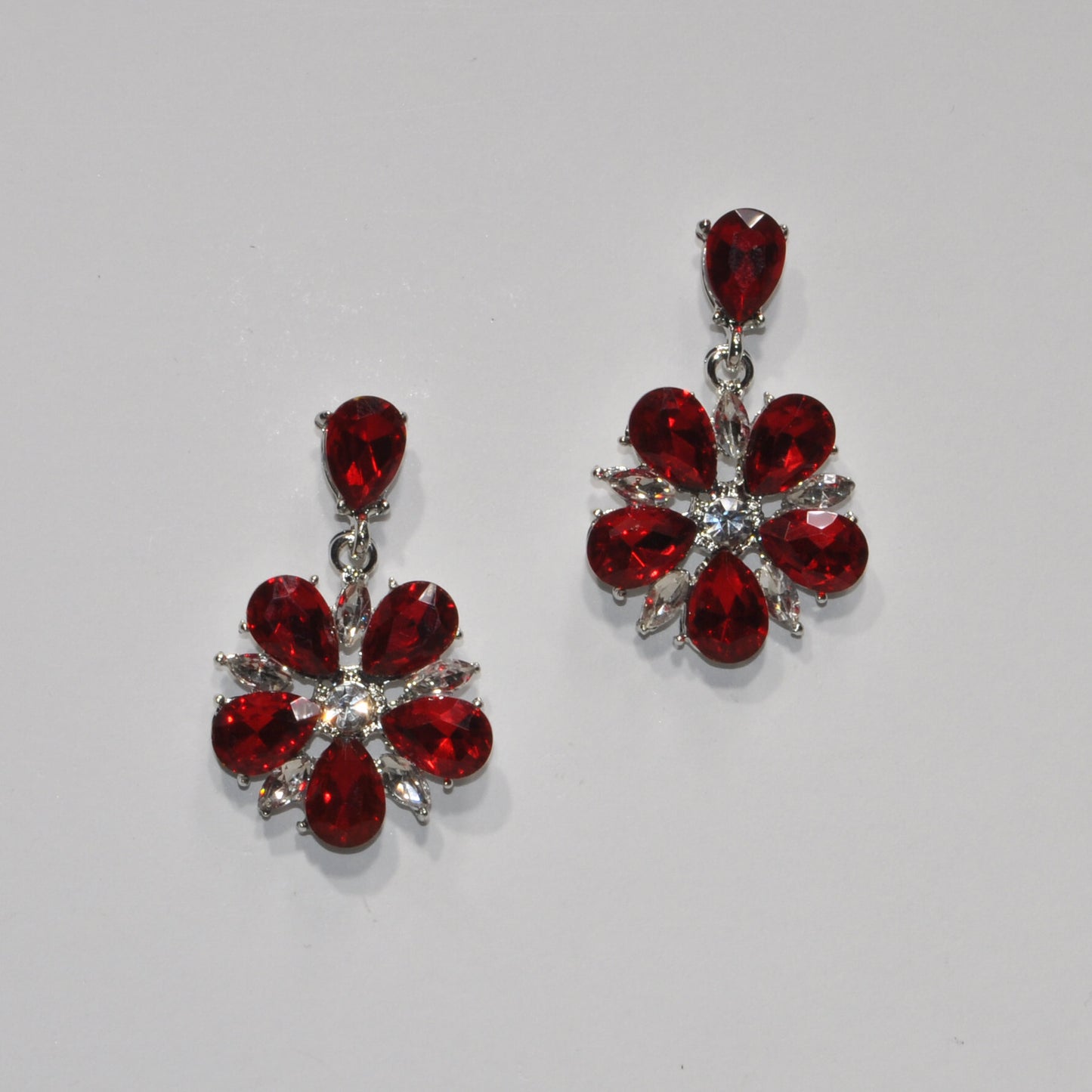 Siam Flower Red Dangle Earrings