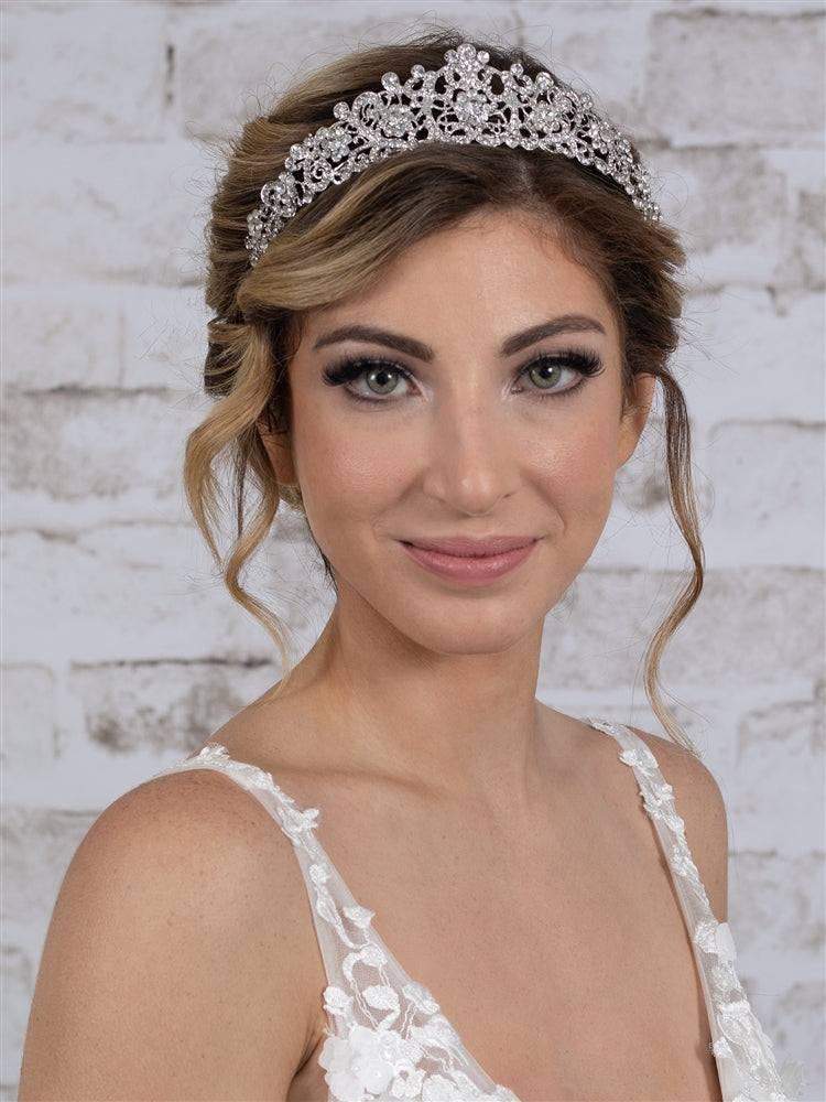 Vintage Filigree Bridal, Wedding or Prom Silver Tiara with Clear Crystals