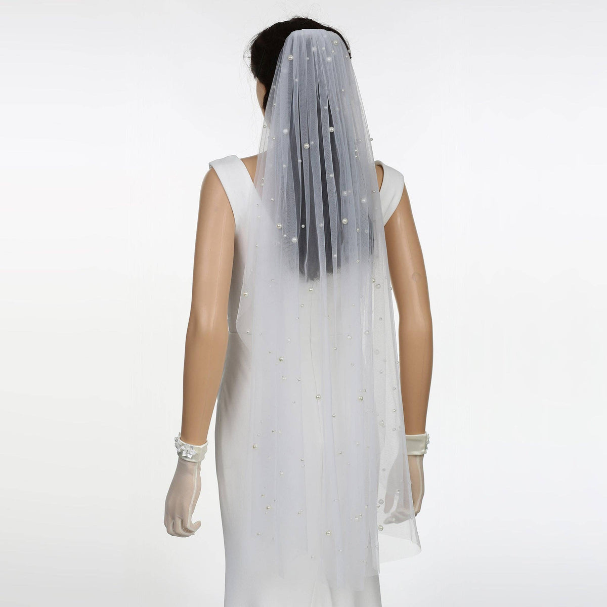 FS6355 Scattered Pearls Bridal Wedding Veil 39" 118"