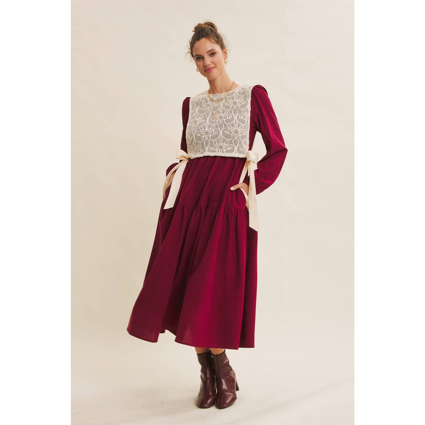 ROMANTIC WALKTHROUGH THE CITY CROCHET OVERLAY MAXI DRESS