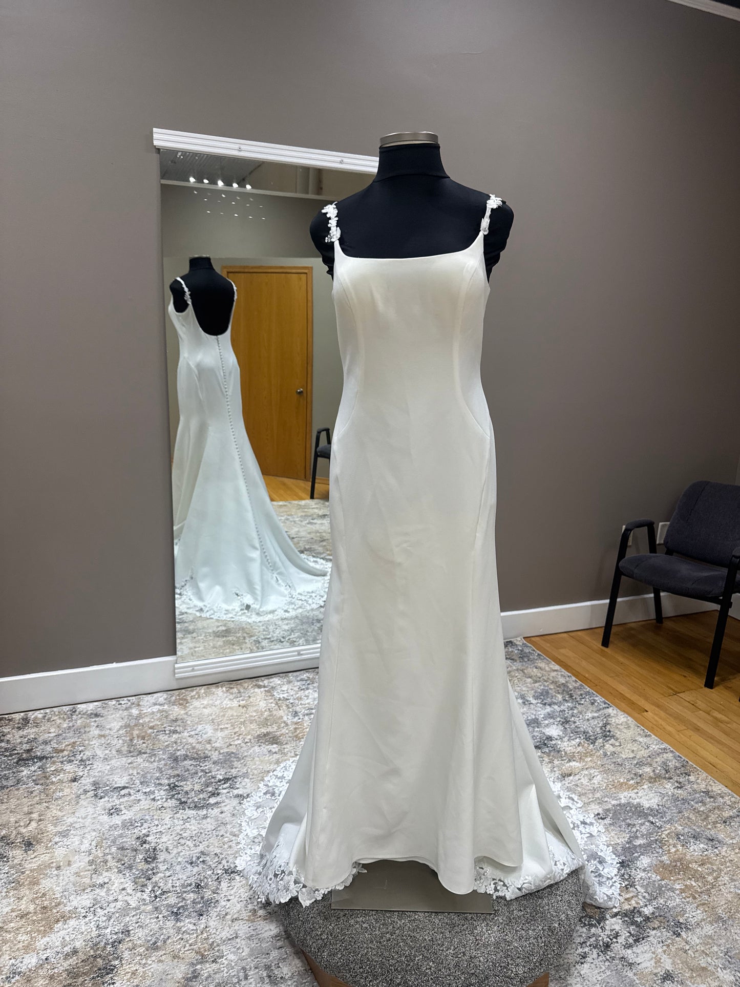 T146 Moonlight Soft square neck with lace straps and deep scoop back crepe back