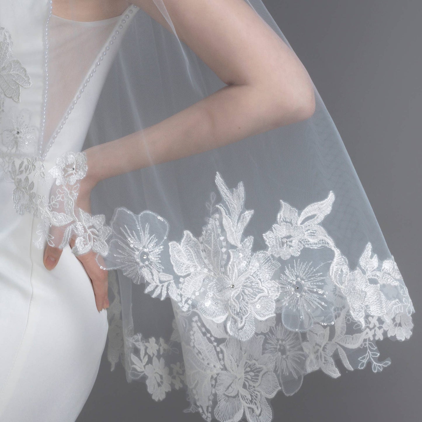 FS6231 Floral Embroidered Lace Bridal Veil
