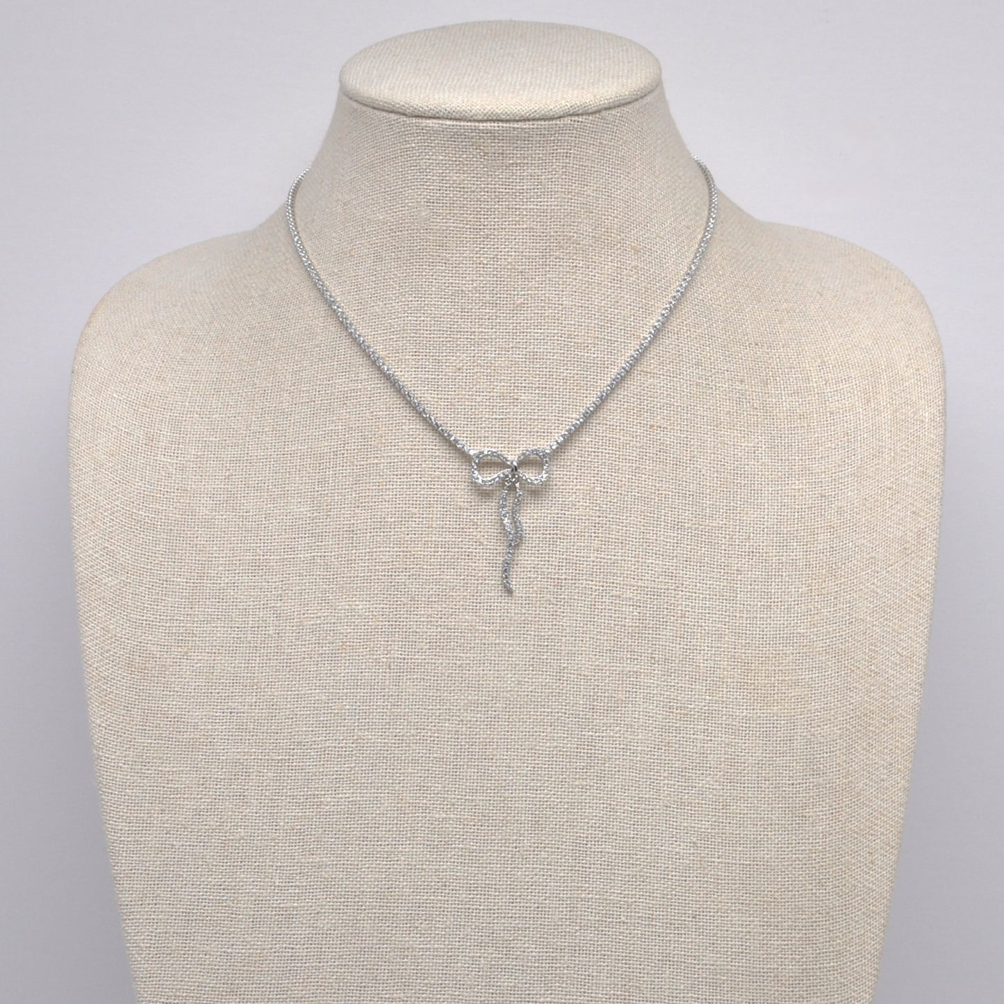 CZ Silver Bow Necklace