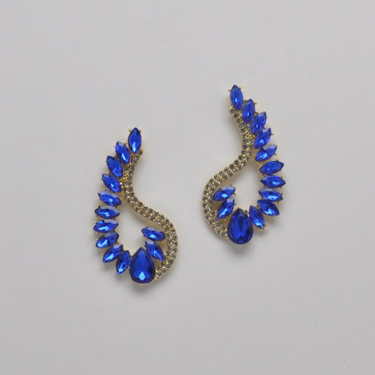 Blue Sapphire Large Gold Earrings