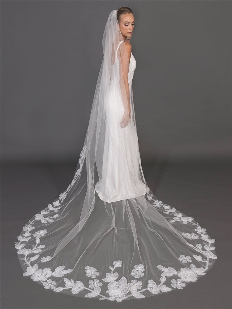 Hand-Rolled Organza Flower Statement Veil with Modern Bold Motif - Cathedral Veil - 108" L x 90" W