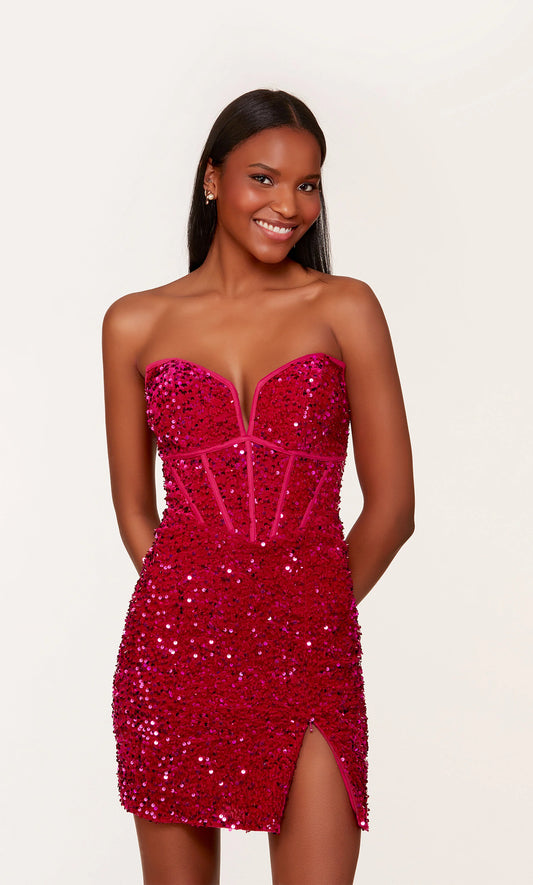 Alyce Paris Formal Dress: 4745. Short, Strapless, Straight, Lace-up Back