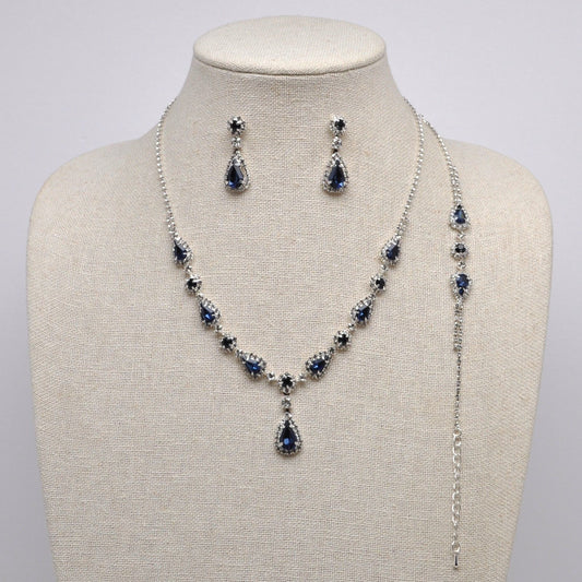 Blue Sapphire Marquis Necklace, Earrings, Bracelet Set