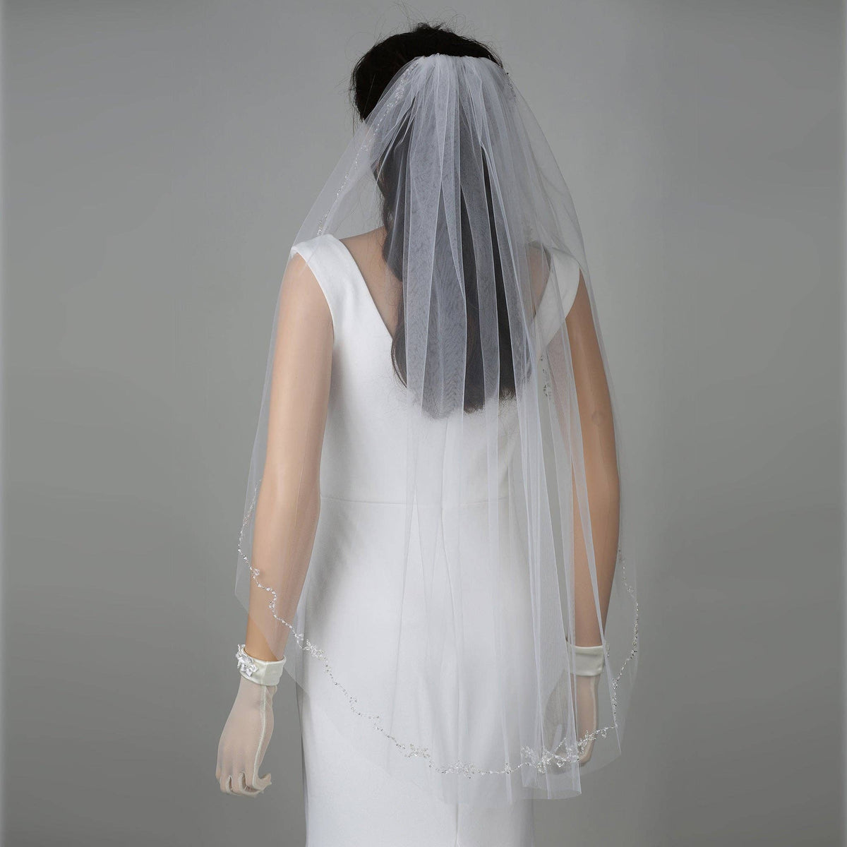 FS6341 Floral Vine Crystal Beaded Edge Veil 36"