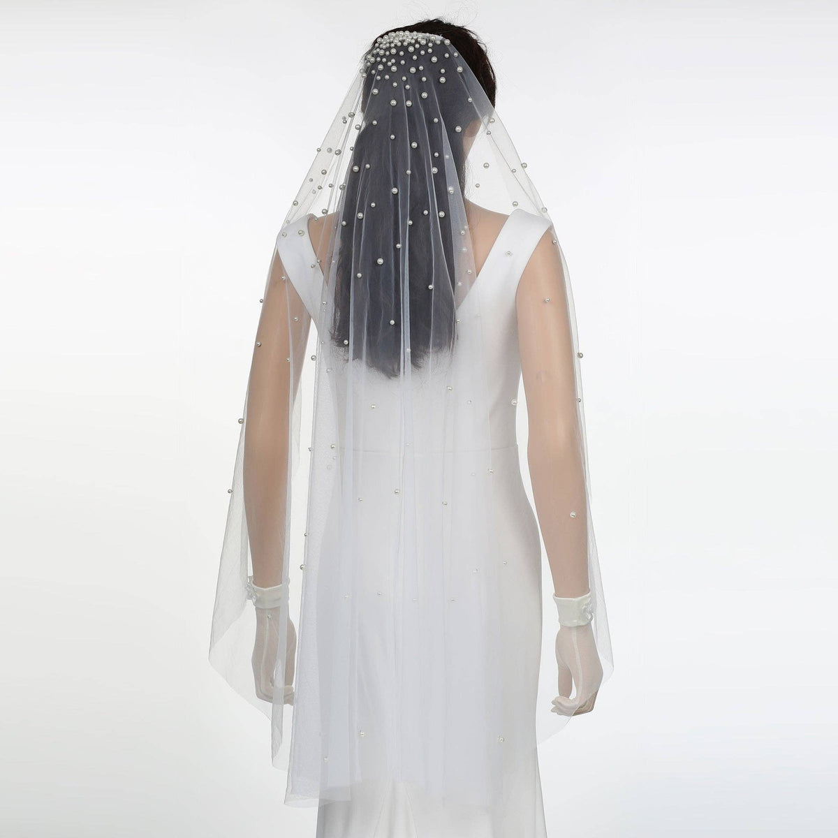 FS6354 Scattered Pearl Mantilla Bridal Wedding Veil 39" 118"