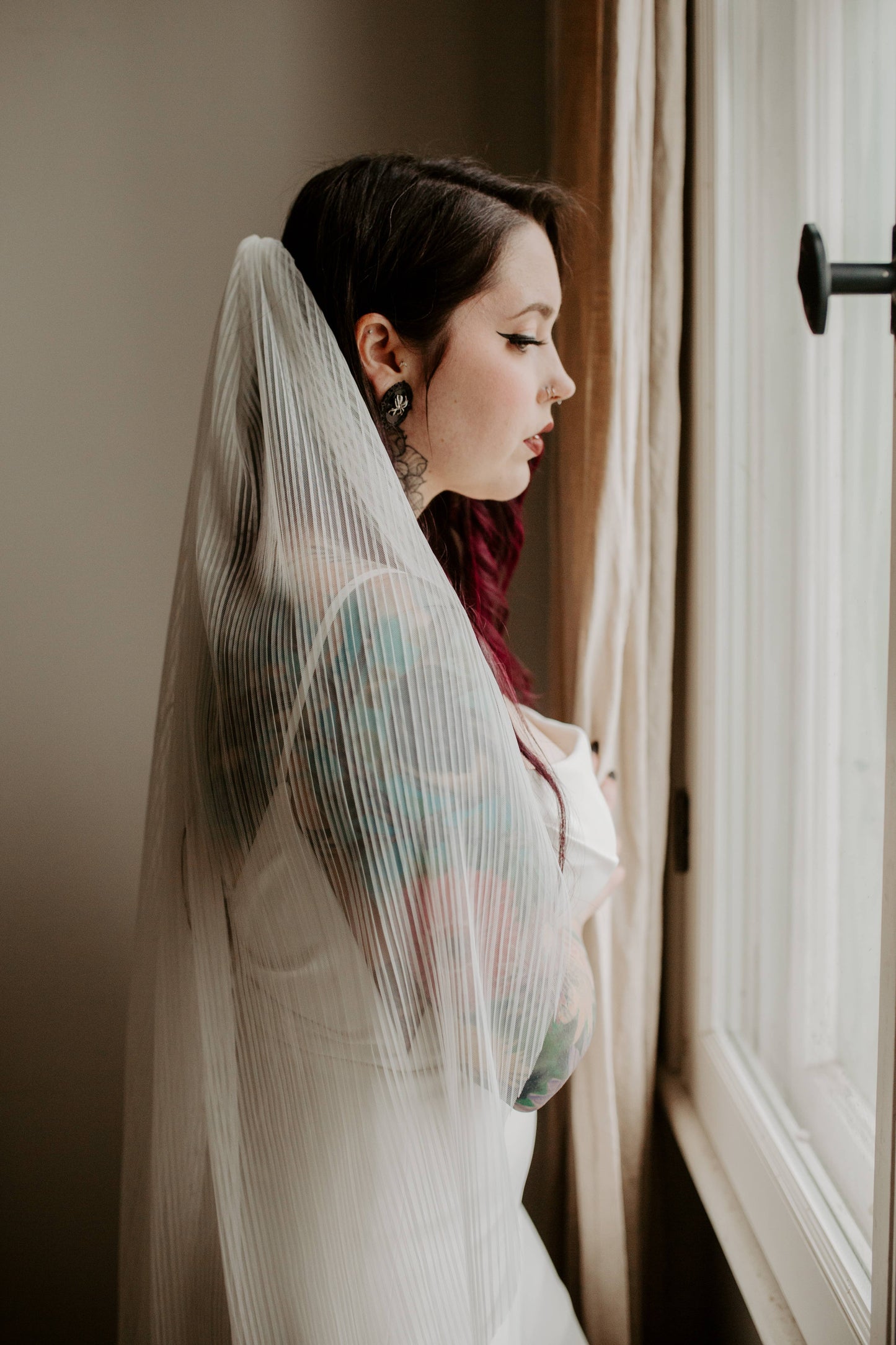 Ruffled Rose Veils - Pleated Tulle Veil