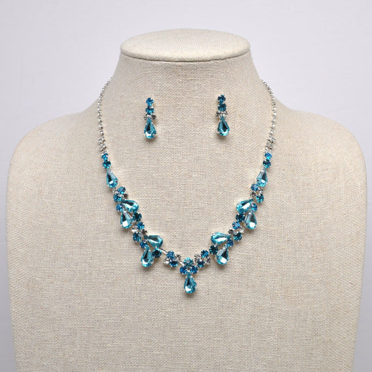 Aqua Two-Piece Multi Crystal Necklace and Earring Set