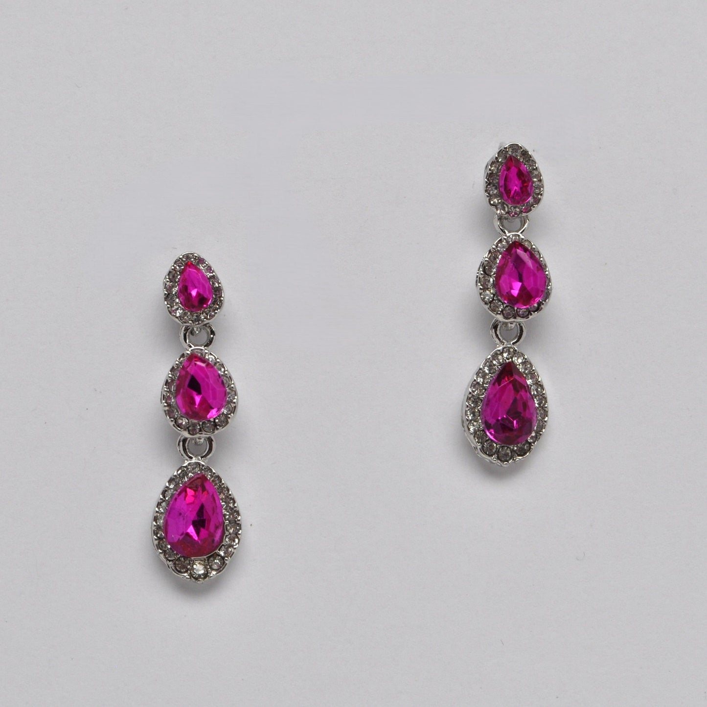 Fuchsia Three Linked Teardrop Earrings