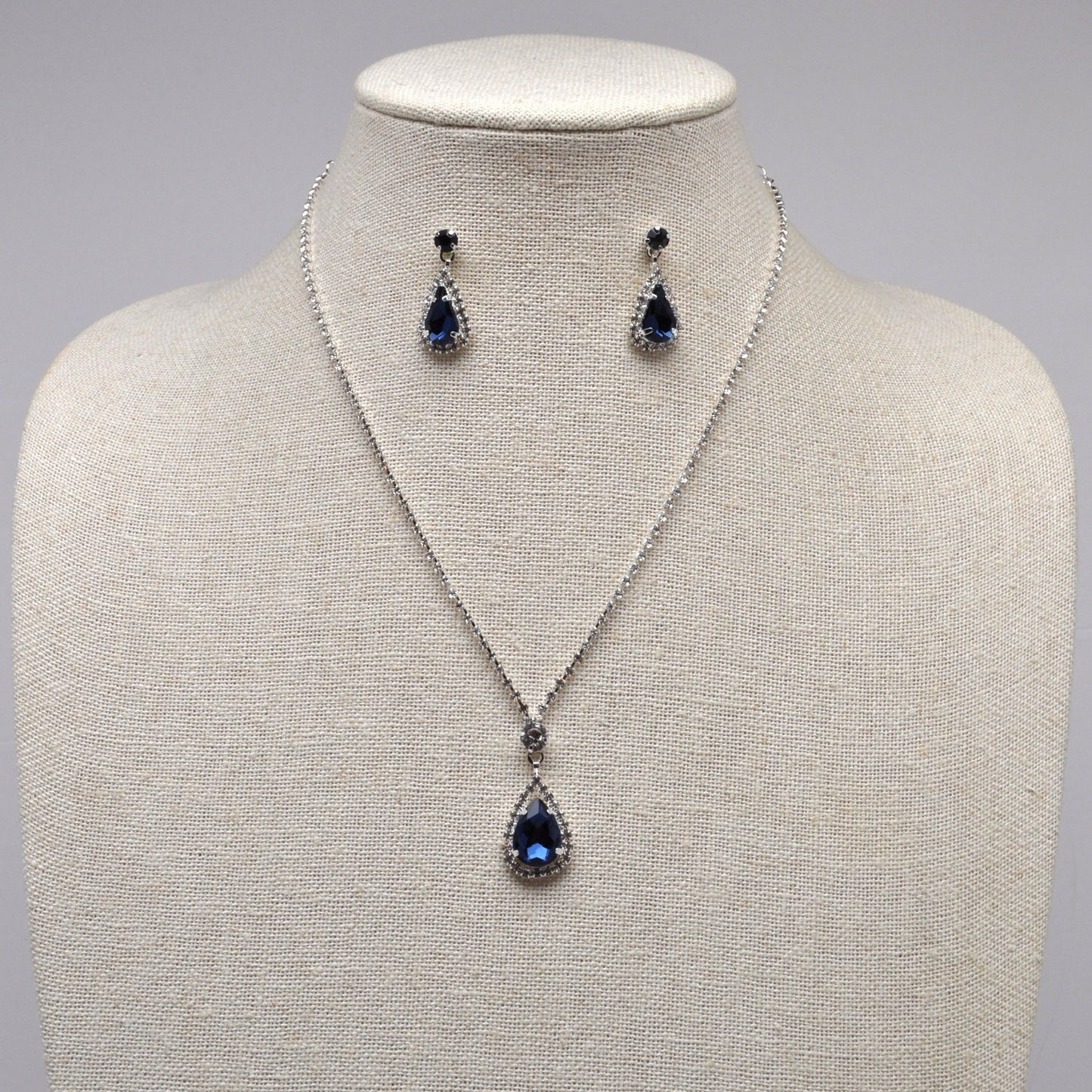 Saphire Blue Teardrop Necklace and Earring Set
