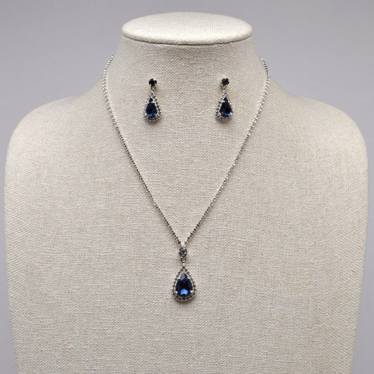 Saphire Blue Teardrop Necklace and Earring Set
