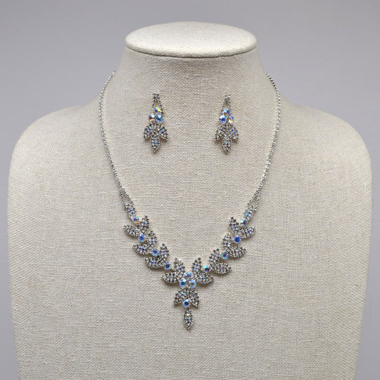 AB Crystal Marquis Leaf Pave Set with Matching Earrings