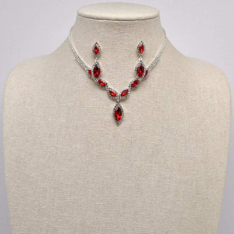 Marquis Red Dangle Earring Necklace Set