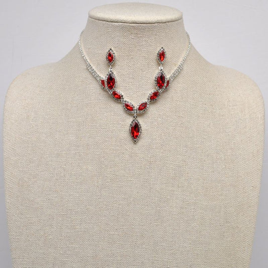 Marquis Red Dangle Earring Necklace Set