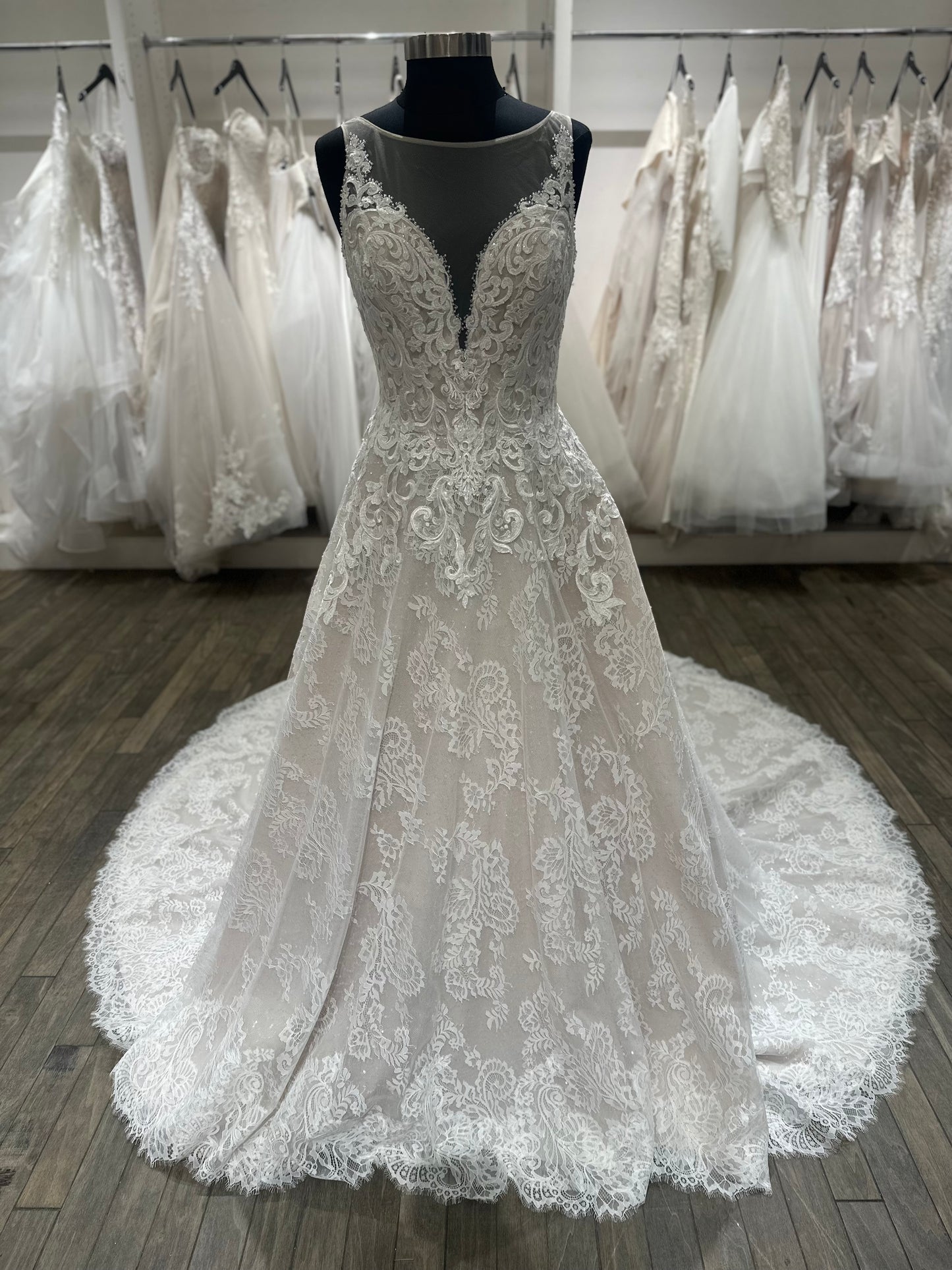 "Mia" Ballgown Sleeveless Lace Champagne Wedding Dress by Sean Philip Bridals