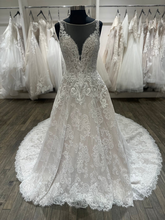 "Mia" Ballgown Sleeveless Lace Champagne Wedding Dress by Sean Philip Bridals