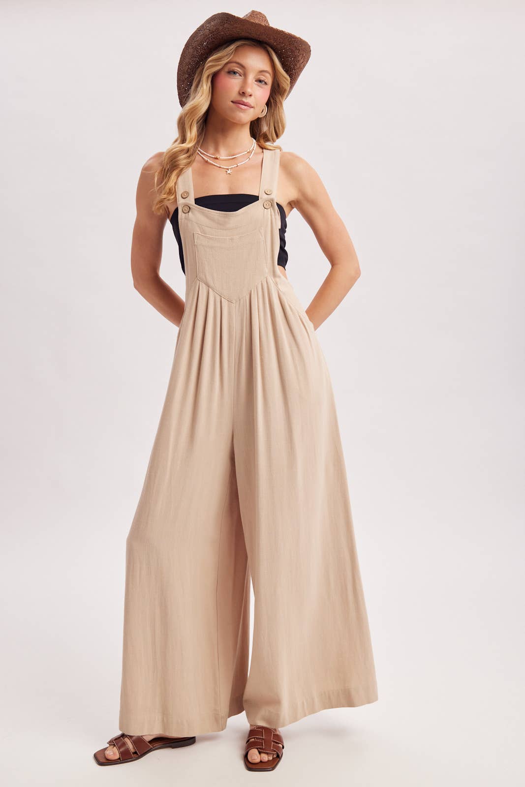FLOWY WIDE LEG OVERALL JUMPSUIT