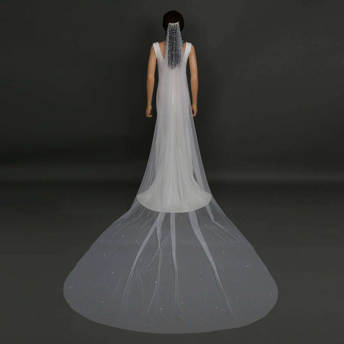 FS6354 Scattered Pearl Mantilla Bridal Wedding Veil 39" 118"