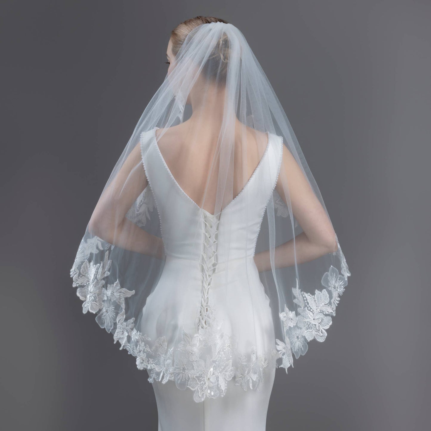 FS6231 Floral Embroidered Lace Bridal Veil