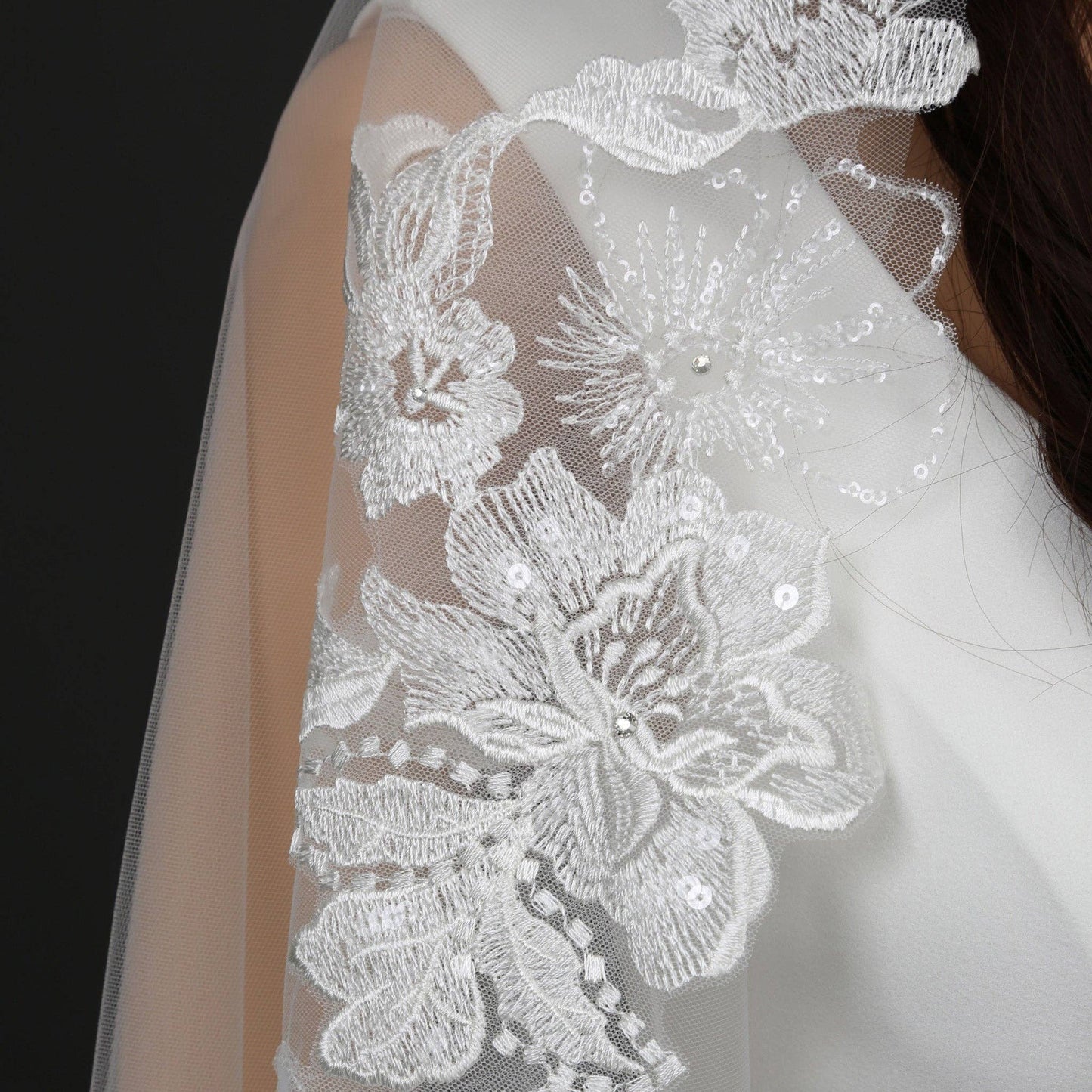 Mantilla Floral Vine Embroidered Wedding Veil with Rhinestones