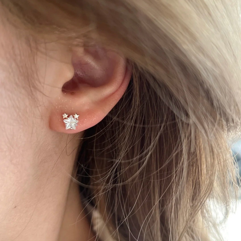 Tiny Star Cartilage Stud Earrings in 925 Sterling Silver