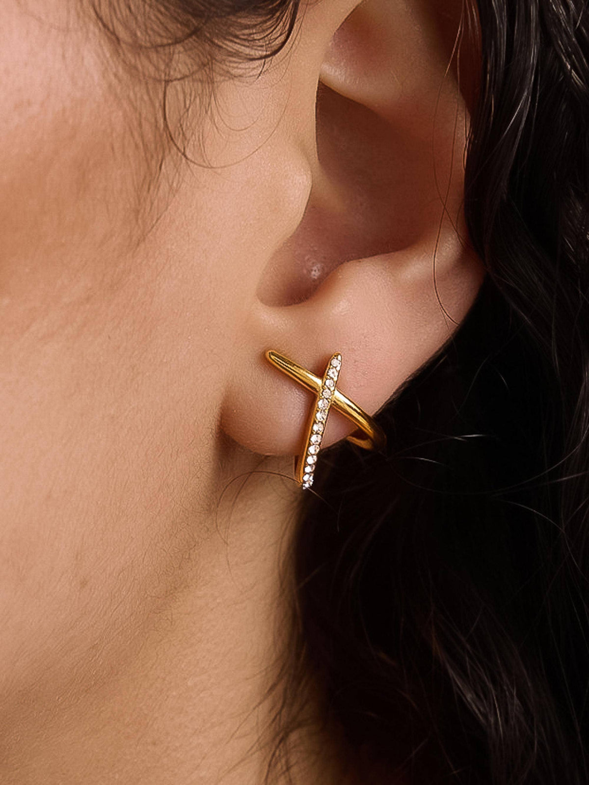Echo 18K Gold Non-Tarnish CZ Crossover Earrings