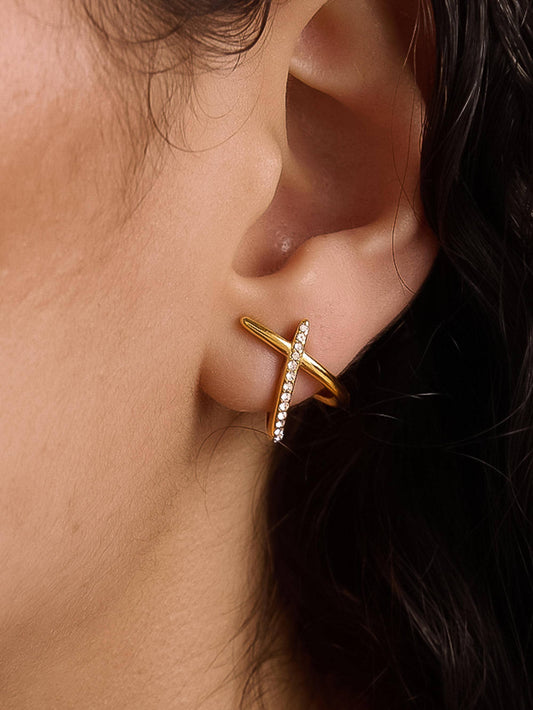 Echo 18K Gold Non-Tarnish CZ Crossover Earrings