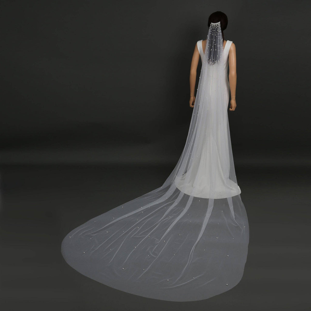 FS6354 Scattered Pearl Mantilla Bridal Wedding Veil 39" 118"