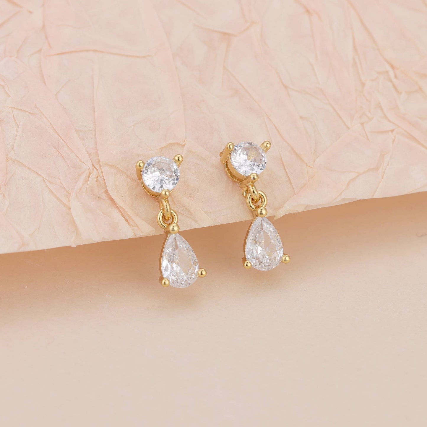 CZ Diamond Gold Dangle Earring
